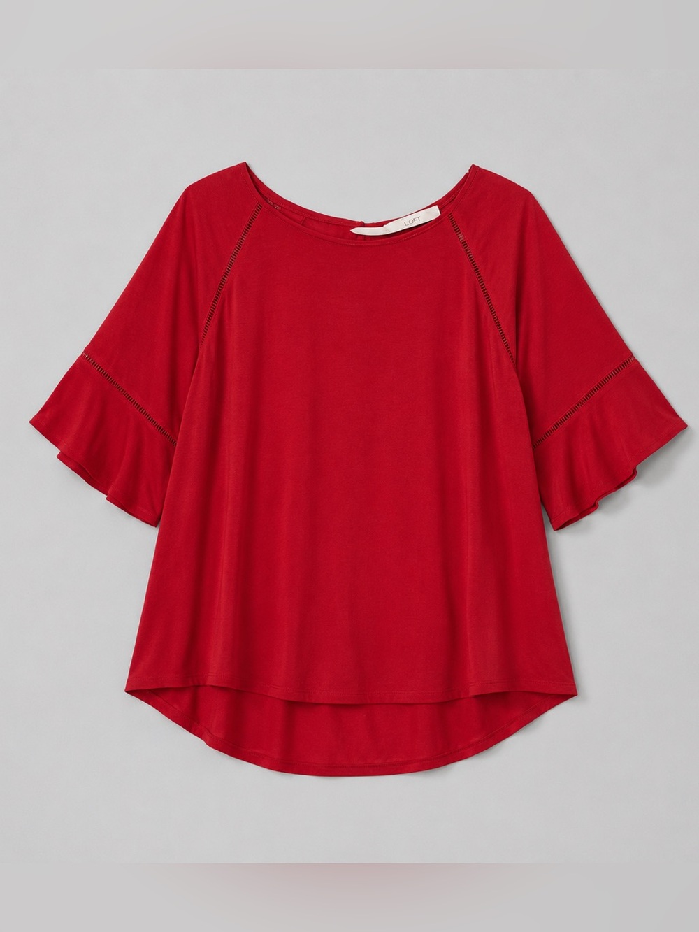 Loft Womens Peasant Blouse XL Prairie Career Flutter Sleeve Red